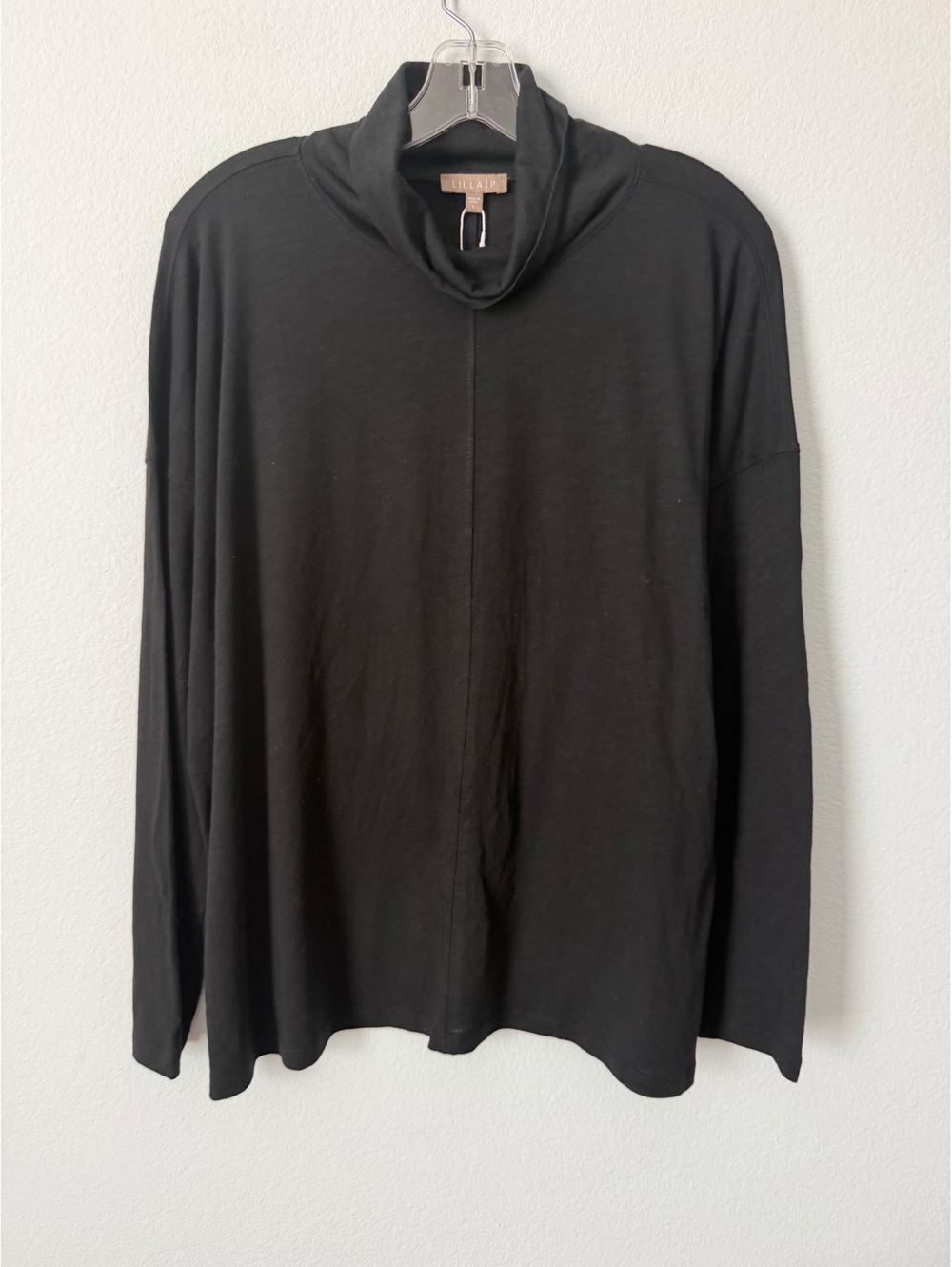 Lilla P NWT Long Sleeve Mock Neck Black Stretch Blouse Women's Size L